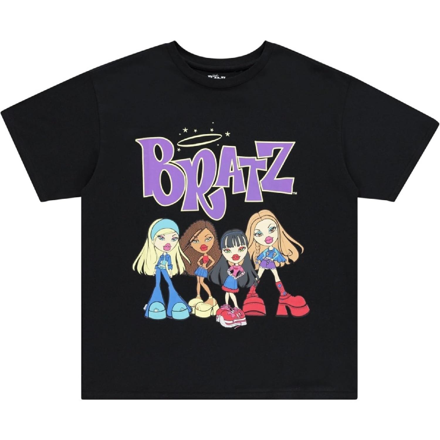 Bratz Ladies Original Dolls Shirt - Yasmin, Cloe, Jade, and Sasha 1990 s Vintage Throwback Graphic T-Shirt, Black, Medium S