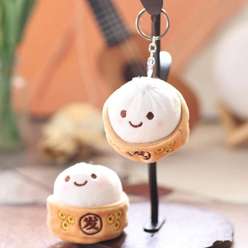 Soft Little Bun Keychain Kawaii Fluffy Xiaolongbao Keyring Simulation Food Cartoon Plush Pendant Gift