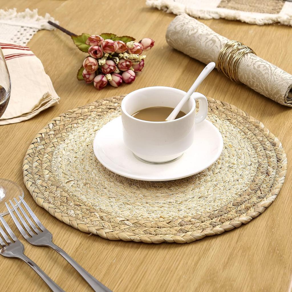Set of 12 Round Woven Placemats Simple Linen Placemat Handmade Boho Placemats for Dining Table Kitchen Restaurant Home Party