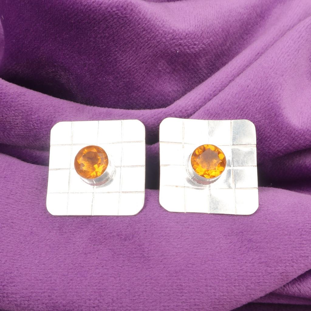 Round November Citrine Stone 925 Silver Wife Gift Stud Post Birthday Earrings EE-146-20