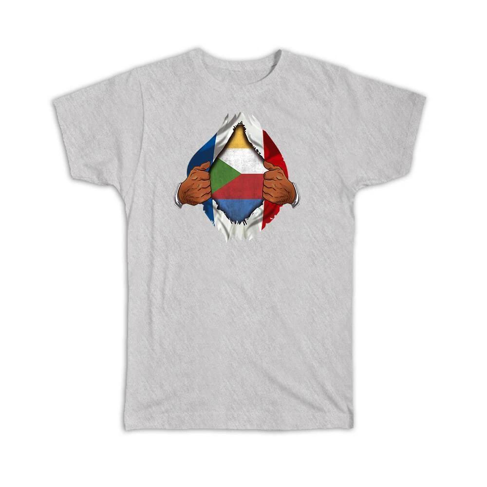 Gift T-Shirt : Comoros French Flag Chest Comoran XL