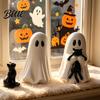 Unique Halloween Seasonal Decor Ornament Ghost Hugging A Black Cat Sculpture Spooky Tabletop Decoration Resin Figurine for Home Bedroom Entrance