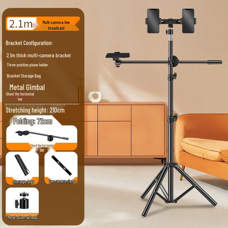 Multi-Camera Mobile Phone Tripod with Fill Light for Live Streaming & Selfies