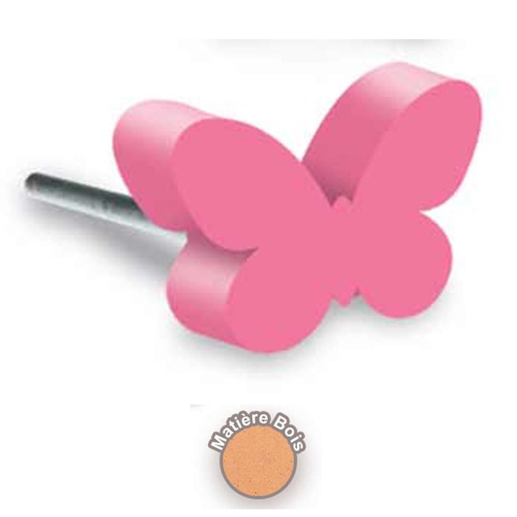 Les Trésors De Lily [R2113] - Pink 'Butterfly' Wooden Furniture Knob - 8x4 Cm