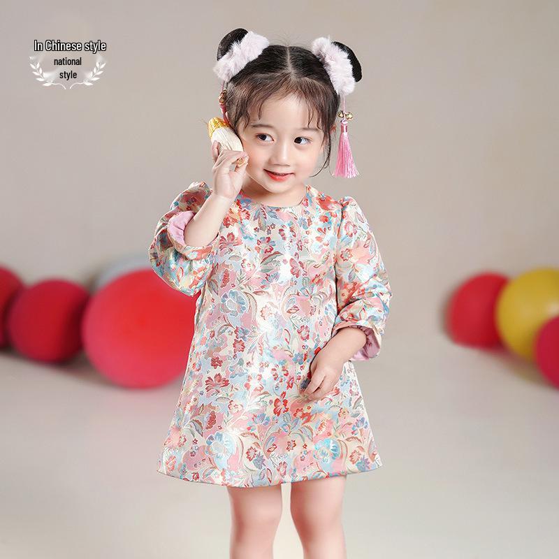 Baby Girl's One-Year Winter Tang Suit Dress with Velvet Crown