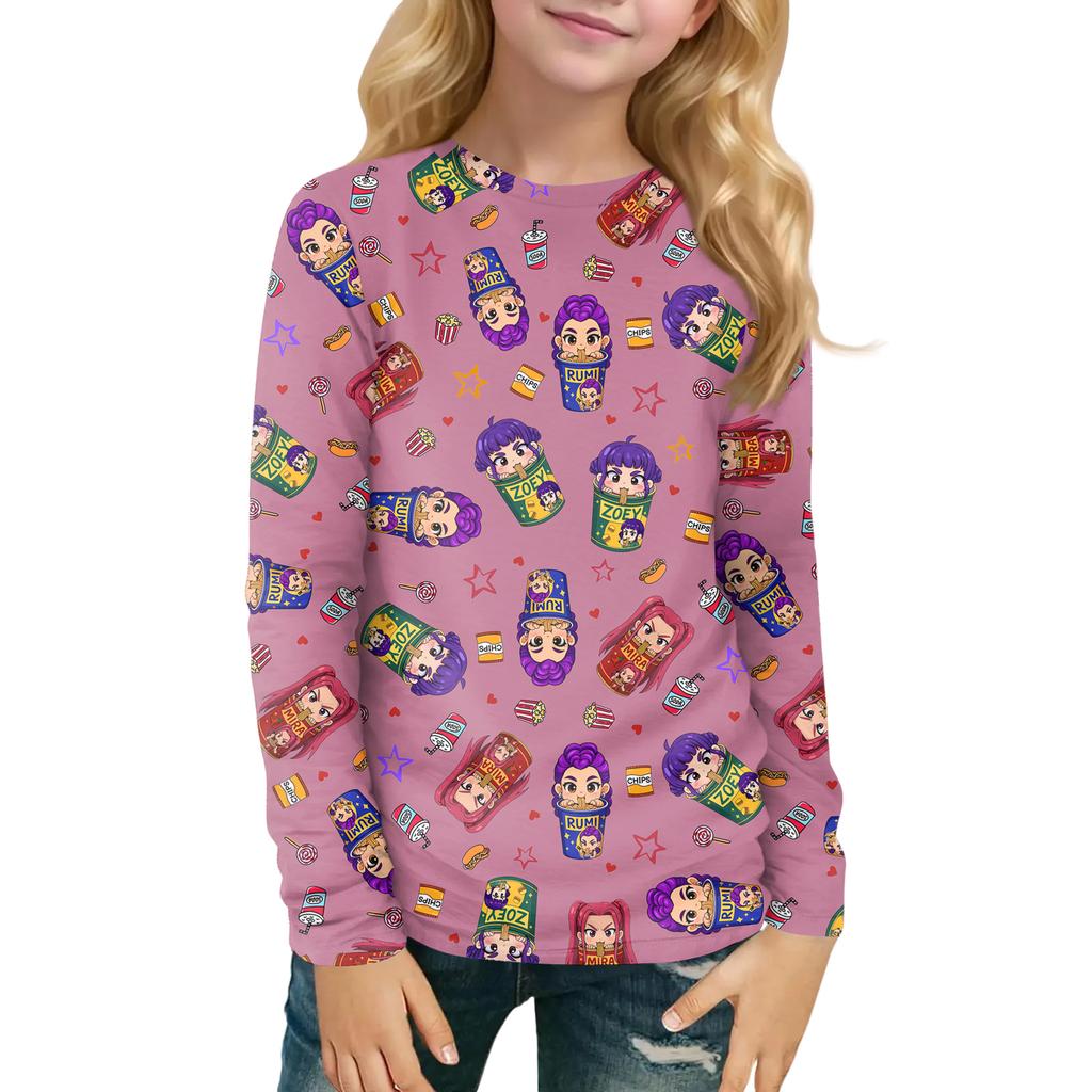Children's Witch  Printed Long Sleeved Round Neck Top With Floral Print For Daily Casual T-shirt