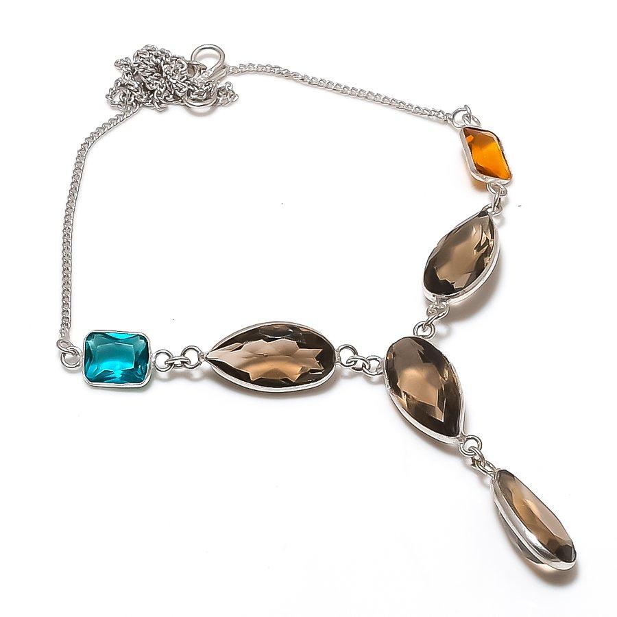 

Natural Smoky Topaz, Topaz 925 Sterling Silver Jewelry Necklace 18 ASN-5961