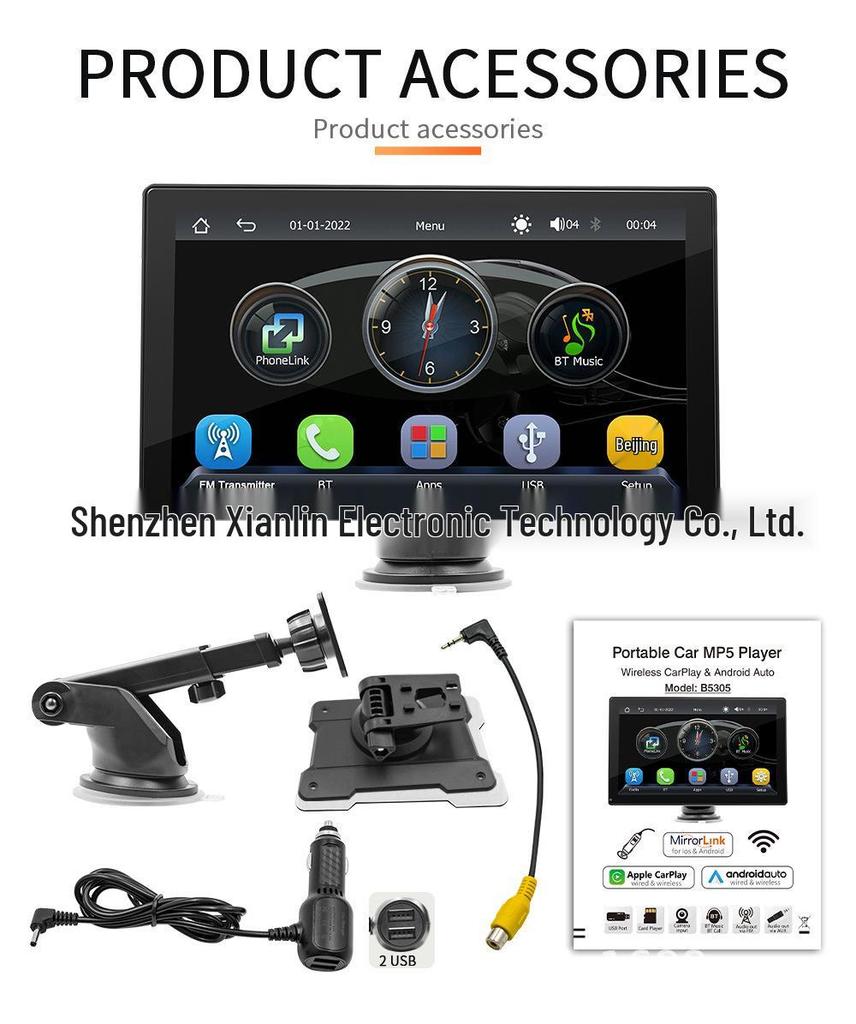 7-Zoll Tragbarer Kabelloser CarPlay Bluetooth MP5 Player mit Radio & Kartenslot