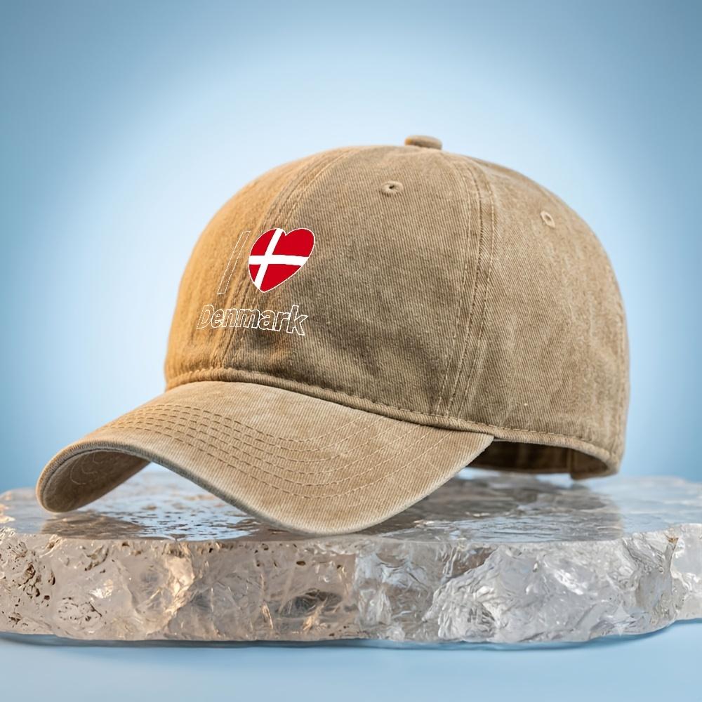 Unisexs Denmark Baseball Cap with I Love Denmark Print  PVC Coated Unisex Dad Hat for Golf Casual  Outdoor Use