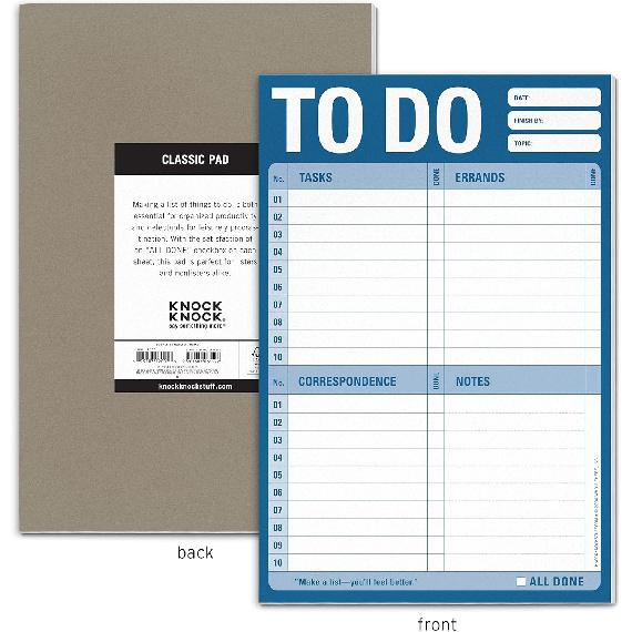 1-Count Knock Knock To Do Pad, To Do List Note Pad for Daily Tasks, Errands, Notes, 6 x 9-inches (Blue)