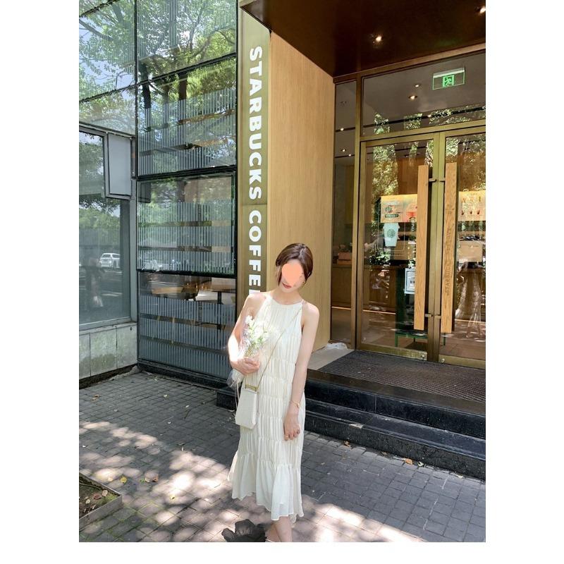 Women's Summer Halter Elegant Beach Pleated Loose Casual Long Dresses