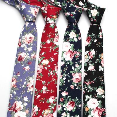 Gravata Masculina de Algodão Estampada, Gravata Flor de Vento, Gravata para Noivo de Casamento com Flores