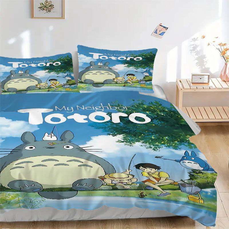 Neighbor Totoro Adventure Print 3Pcs Bedding Setduvet Cover With 2 Bedropillowcase Home Birthday Gift