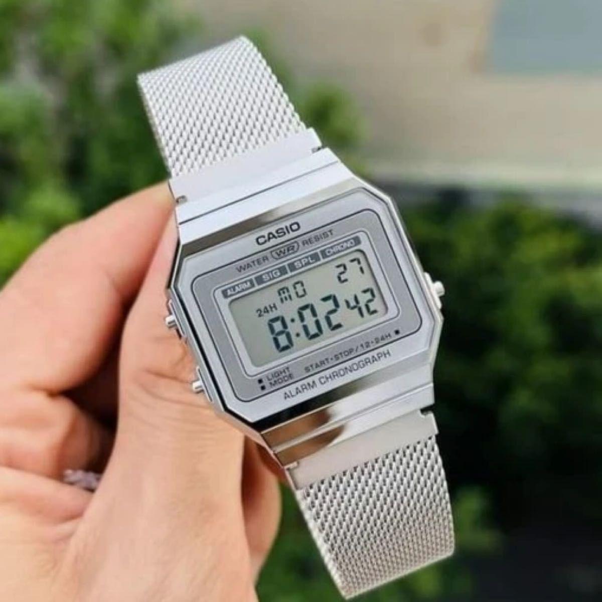 Used Casio Digital Watch (New) Overseas Model Retro Design Silver CASIO Overseas Model