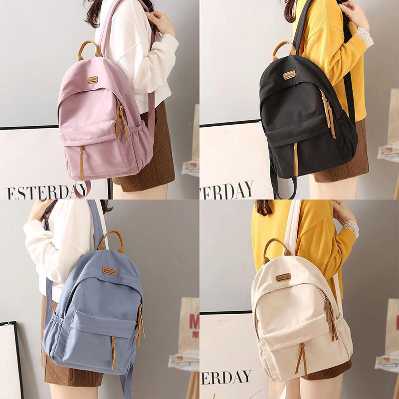Denní Cestovní Školní Batohy Velké Kapacity Dámské Jednobarevné Ramenní Batůžky Nylonový Zip Nákupní Ruksaky