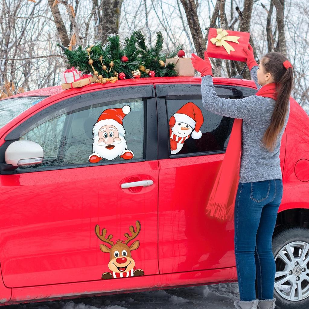 Christmas Car Decoration Decal Stickers,Cute Santa Car Window Stickers Decals for Christmas Car Decor Accessories