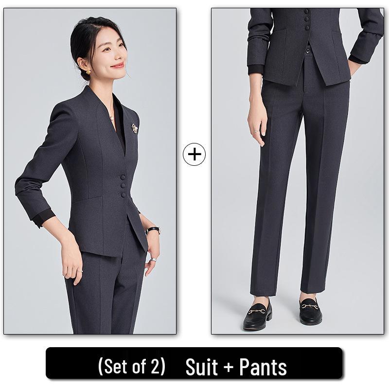 Women's Collarless Suit Jacket - 2024 Spring/Autumn High-End Salon and Hotel Reception Professional Workwear Set