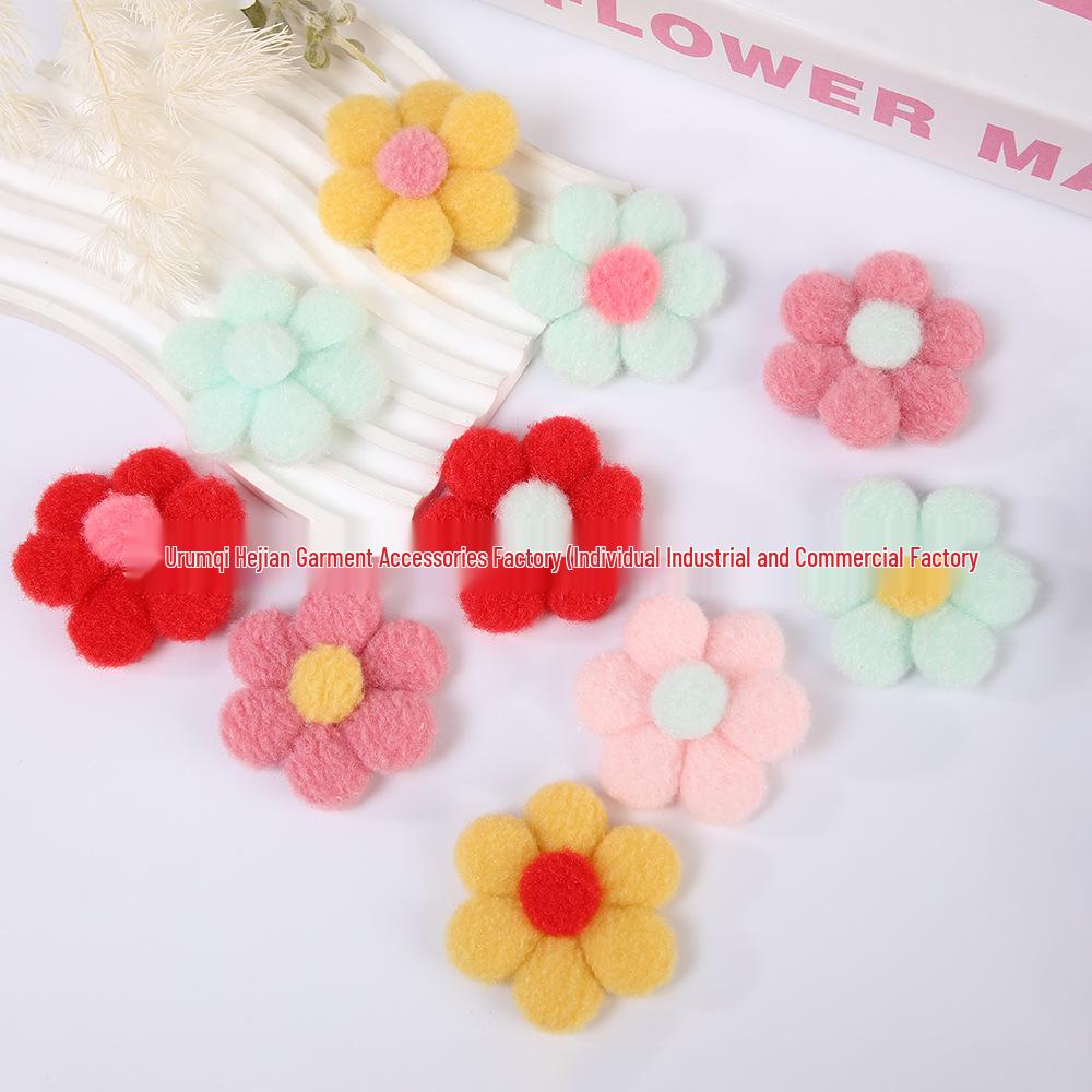 Colorful Handmade Six-Petal Flower Hair Clip - Cute Plush Cartoon Hair Accessory