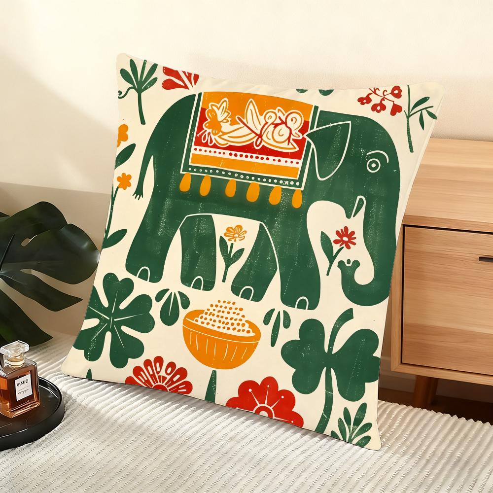 Elephant and flower Cushion Cover Soft Short Plush Pillow Cover Smooth Cozy Texture Aesthetic Cushion Case Home Decor