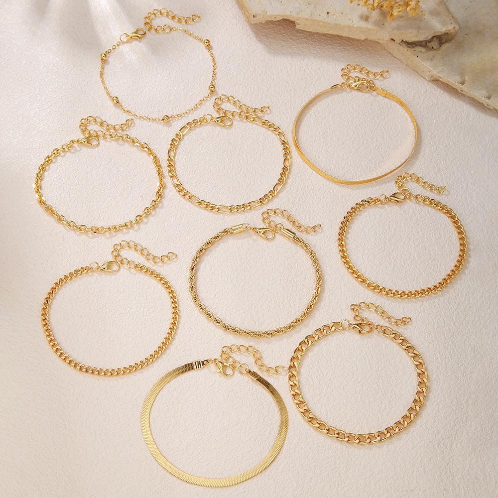European and American multi-layer metal jewelry simple personalized chain bracelet bohemian fashion multi-layer stacked bracelet set