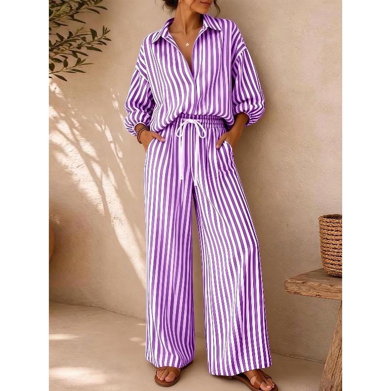 GMXIA Women's Fashion Casual Autumn Winter Long Sleeve POLO Neck Pants Suits