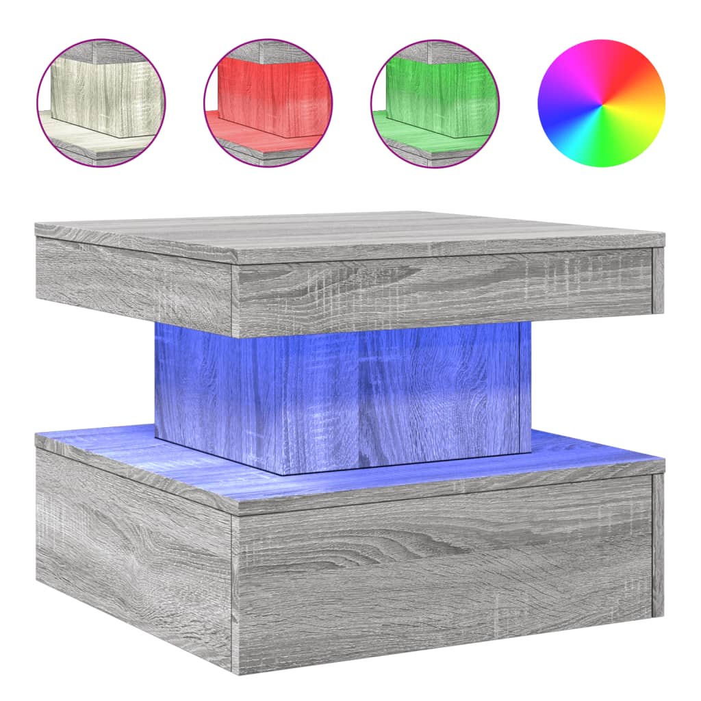 Coffee Table with LED Lighting, Grey Sonoma Oak, 50x50x40 Cm