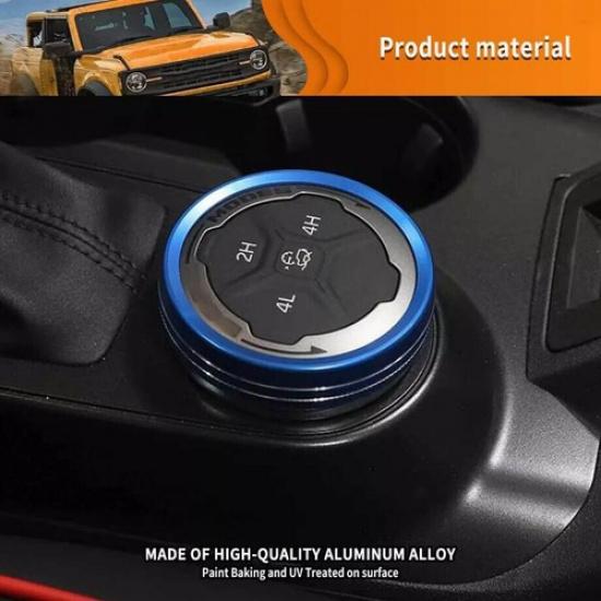For -2024 Ford Bronco Blue Alloy Interior 4WD Switch Knob Cover Trim Ring 1P