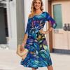 3/4 Sleeve Women's Dress Casual Flowy A,Line Midi Tshirt Dresses With Pockets Crewneck Vocation Boho Beach Sundress