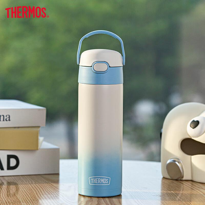 THERMOS 316L Stainless Steel Straw Cup for Primary School Students, Kindergarten Children, Large Capacity Insulated Water Bottle 500ml Blue