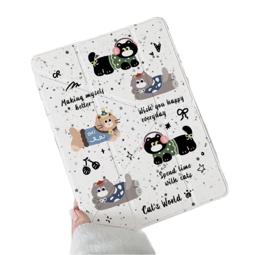 Four kittens, suitable for iPad 11-inch Y folded edge sticker, tablet protective case with pen slot, iPad Pro13-inch anti-drop.