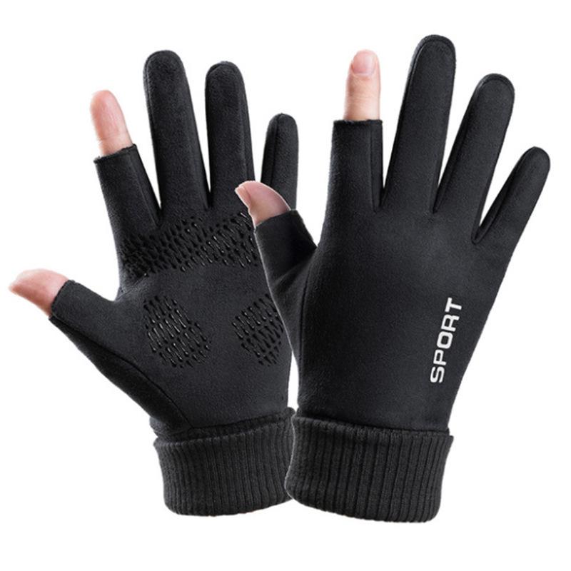 Winter Fleece-Lined Fingerless Suede Cycling Gloves - Men's & Women's Touchscreen Warm Sports Gloves