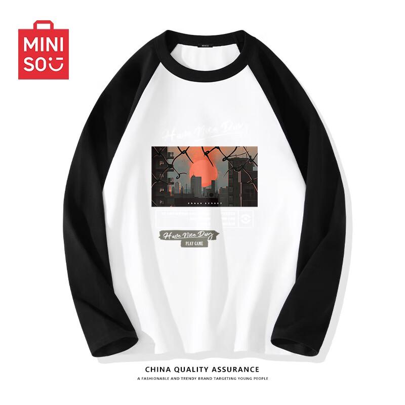 MINISO Men s Retro Loose-Fit Pure Cotton Long-Sleeve T-Shirt 3XL