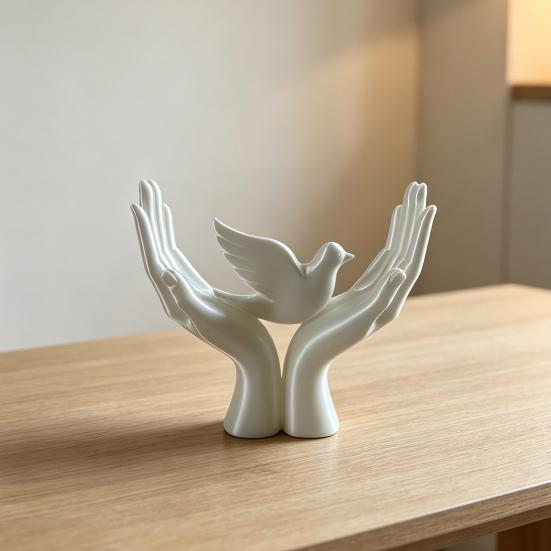 Figurina Piccione Bianco della Pace Mani che Tengono Statua di Piccione Ornamento da Tavolo Stampato 3D