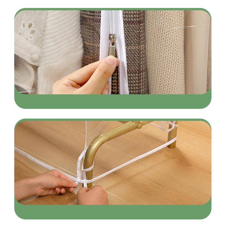Garment Coat Dust Moisture Proof Protection Transparent Square Full Cover for Floor-standing Drying Rack for Clothes