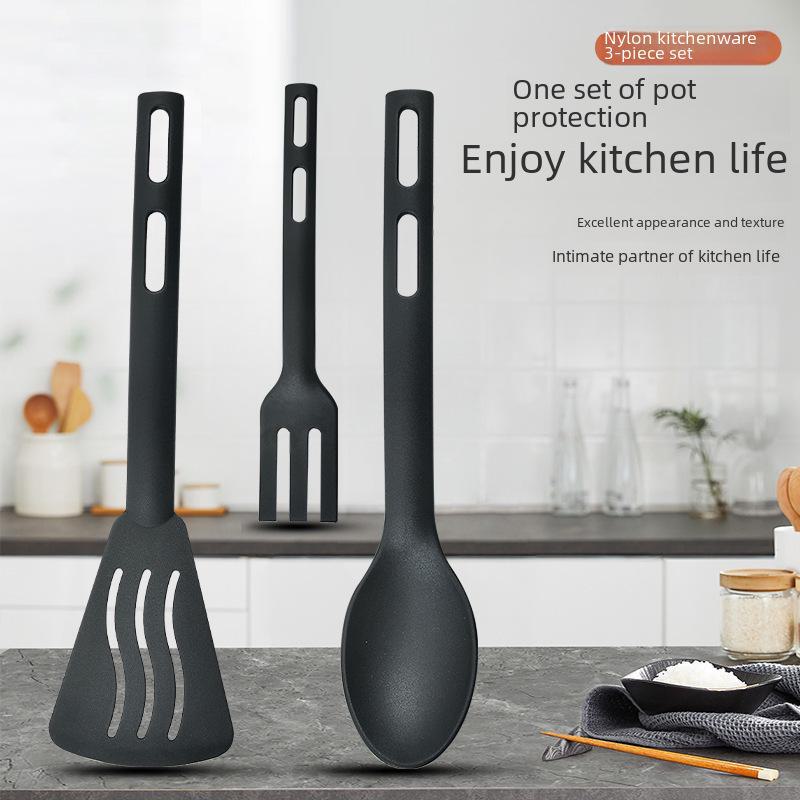 Children's 3-Piece Nylon Kitchenware Set: Draining Spoon, Slotted Ladle, Noodle Fork - Portable for Travel & Camping