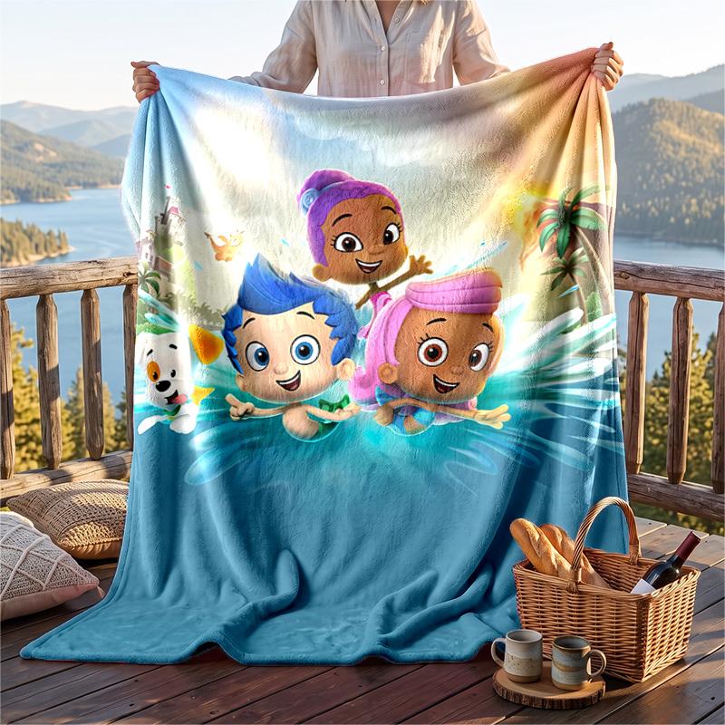 Warm Flannel Blanket Bubble Guppy Pattern, Lightweight Comfortable Throw Blanket for Bed Sofa Use