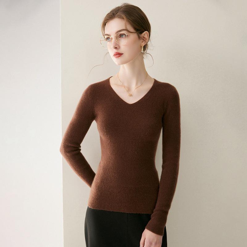 Women's 100% Pure Cashmere Crew/V-Neck Slim Fit Sweater - Soft, Skin-Friendly Knit for Autumn/Winter