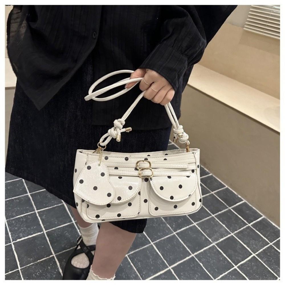 New Large Capacity Polka Dot Handbag Metal Buckle Leather Shoulder Bag Underarm Bags