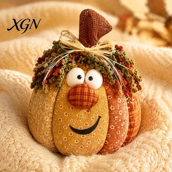 Pastoral Style Seasonal Home Accents Whimsical Patchwork Pumpkin, Pumpkin Table Decor, Cute Smiling Face Soft Fabric Ornaments for Living Room