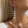 White Chic Geometric Pearl Earrings With Chain Tassels For 2023 Women