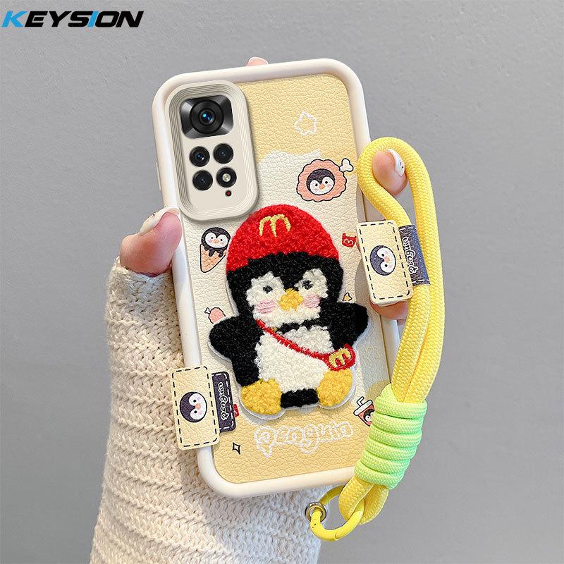KEYSION Cartoon Cute Plush Embroidery Case for Redmi Note 11 Pro 5G 11S with Lanyard Silicone Shockproof Phone Cover for Redmi Note 12 Pro 4G