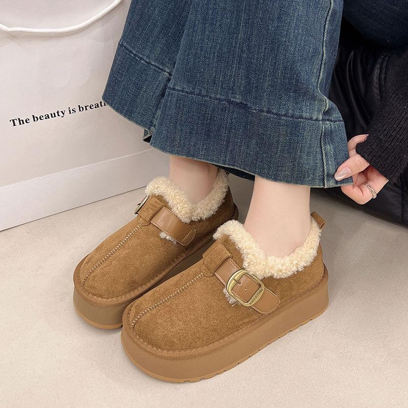 Cowhide Version Retro Thick-soled Piled Thickened Snow Boots Women's New Winter Warm Cotton Shoes Children