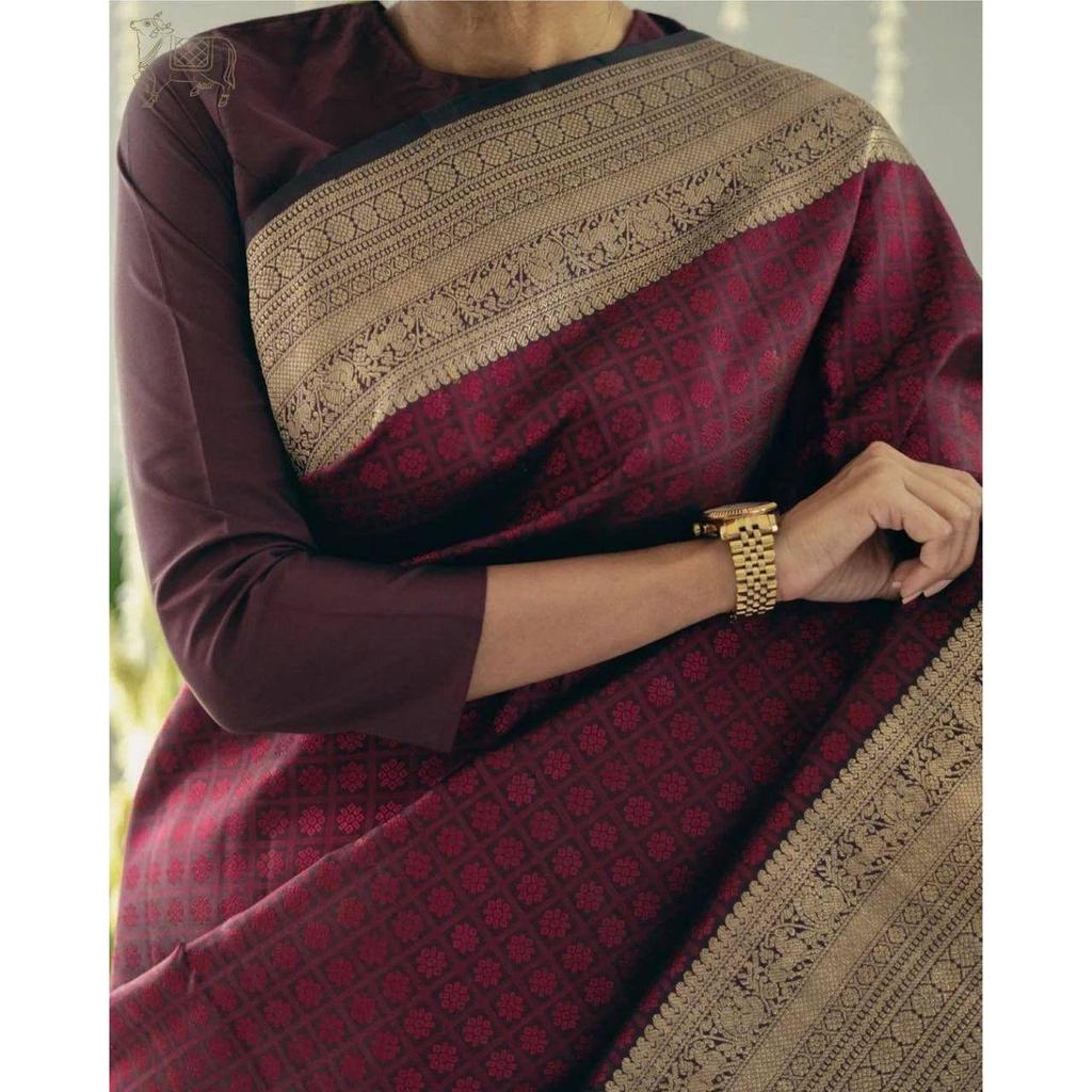 Neue königliche Kollektion - Weicher Litschi-Seiden-Jacquard-Saree