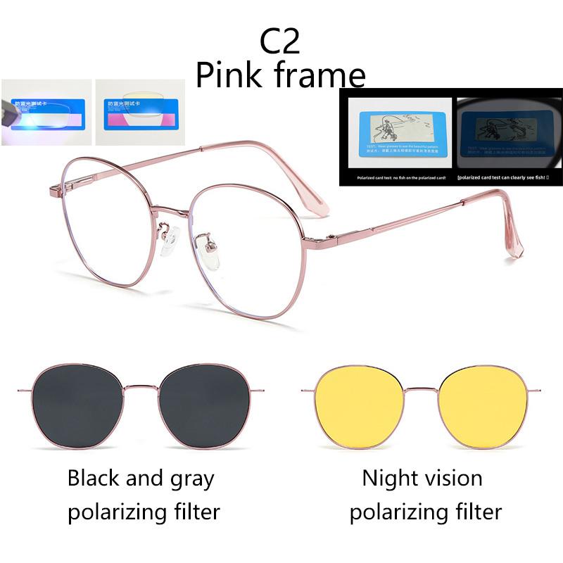 3 In 1 Metal Oval Frame Magnetic Attraction Suitable Prescription Glasses Frames Polarized Clips Sunglasses Two-In-One Lensed