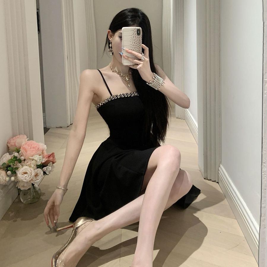 

Girly Chic Reworked Bead Strap Dress, Waist-Defined Birthday Gift Mini A-Line Skirt for Women 2XL чорний