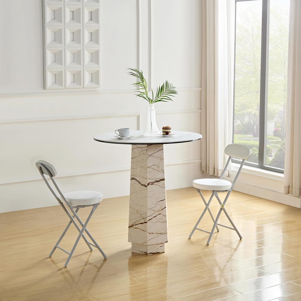 VECELO Folding Pipe Fully Assembled Assembly Seat Height Weight Capacity PU White Chair, Chair, Foldable, Slim, Lightweight, Portable, (No Required),