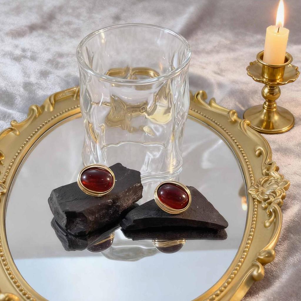 Gold Plated Retro Ruby Oval Earrings - Elegant Daily & Gift-Worthy Design