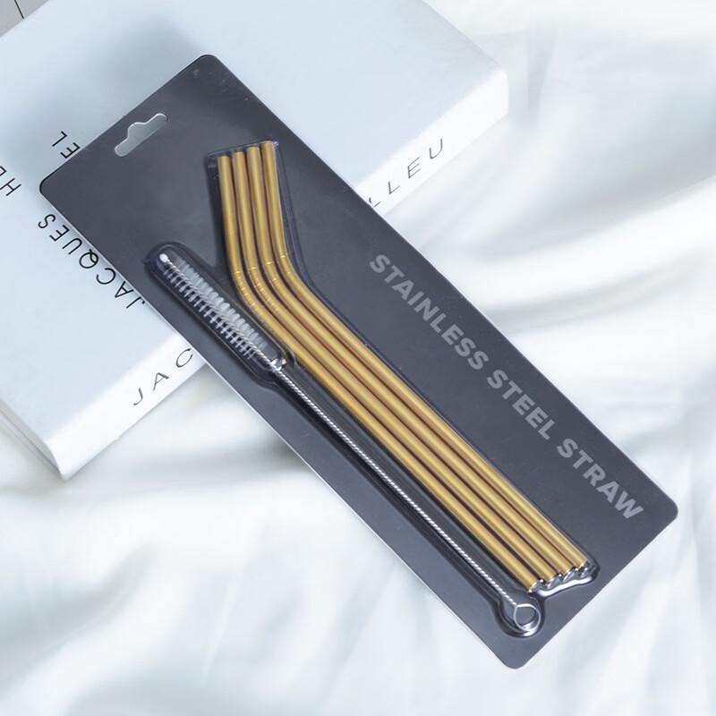 Qianxing Stainless Steel Titanium Plated Straw Set