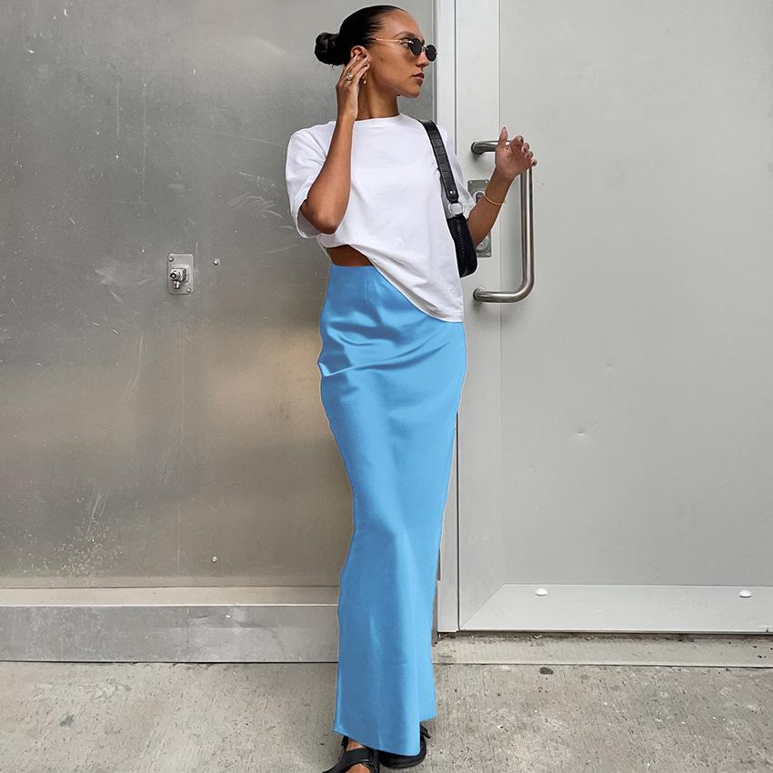 „2024 Frühling/Sommer Damen Casual Satin Seide Rock - Europäischer & Amerikanischer Stil“