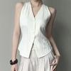 Women's Halter V-Neck Vest Backless Single Breasted Sleeveless Vest Asymmetrical Hem Vest